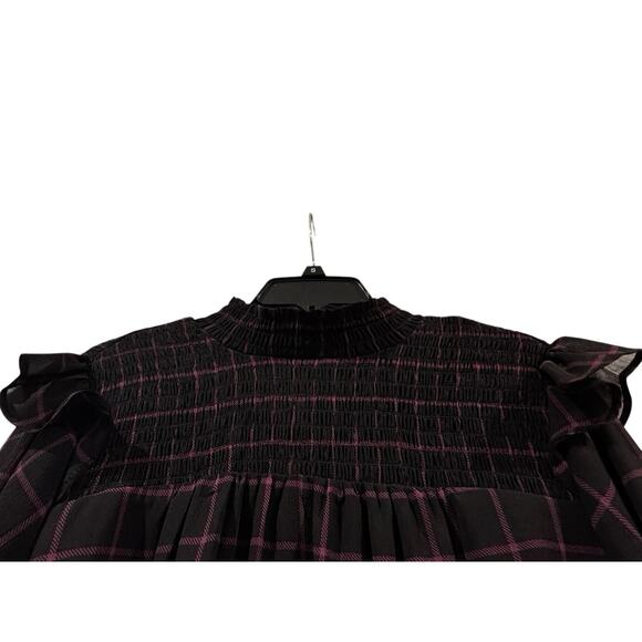 Torrid Chiffon Smock Neck Plaid Blouse Women’s Long Sleeve Purple Black: Size 1 - Picture 5 of 9